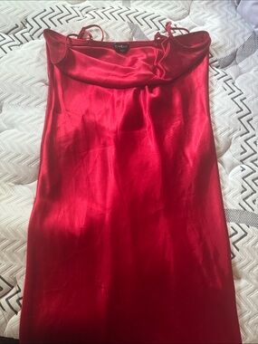 bebe Red Satin Cowl Neck Slip Dress